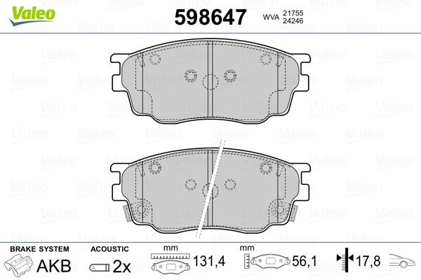VALEO 598647 Brake Pad Set, disc brake