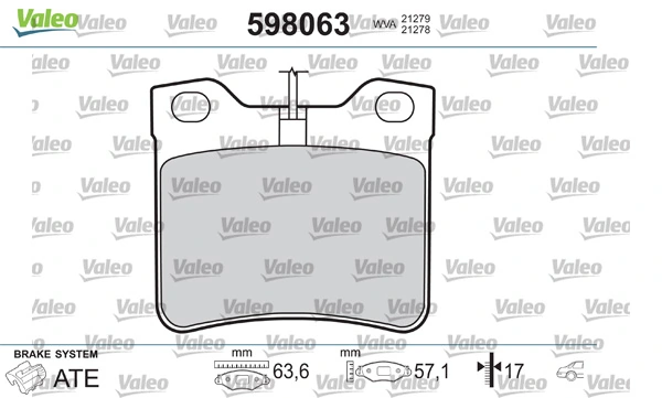 VALEO 598063 Brake Pad Set, disc brake