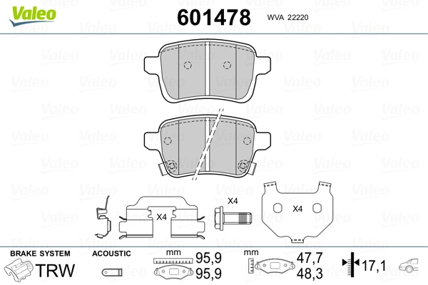 VALEO 601478 Brake Pad Set, disc brake