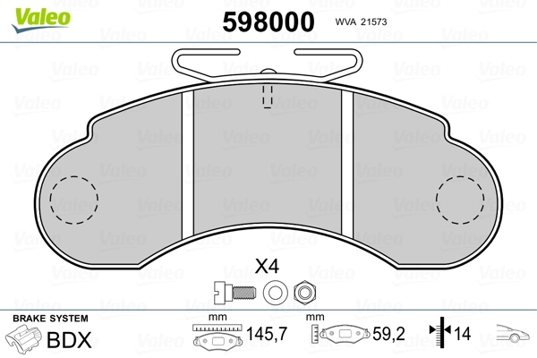 VALEO 598000 Brake Pad Set, disc brake