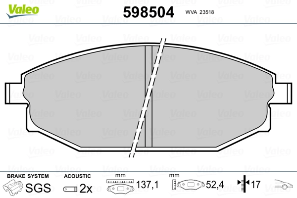 VALEO 598504 Brake Pad Set, disc brake
