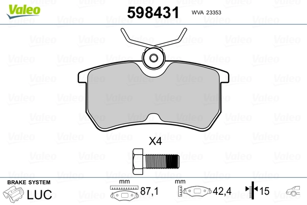 VALEO 598431 Brake Pad Set, disc brake