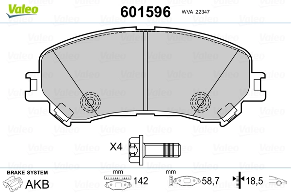VALEO 601596 Brake Pad Set, disc brake