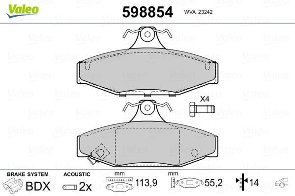 VALEO 598854 Brake Pad Set, disc brake