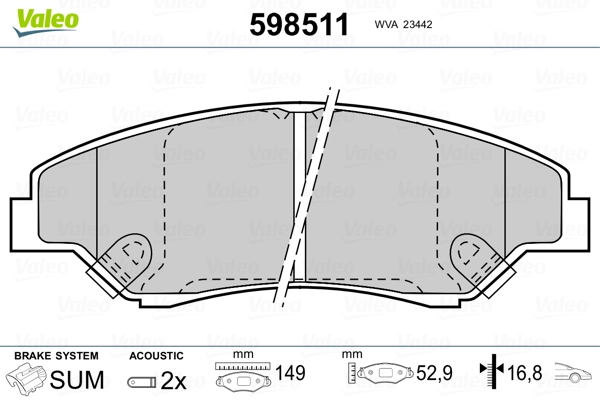 VALEO 598511 Brake Pad Set, disc brake