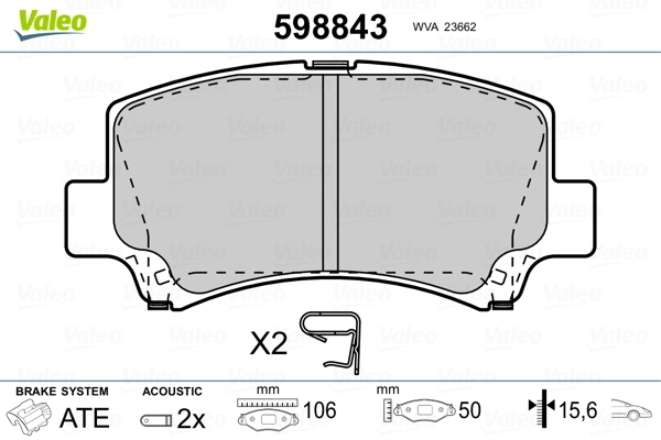 VALEO 598843 Brake Pad Set, disc brake