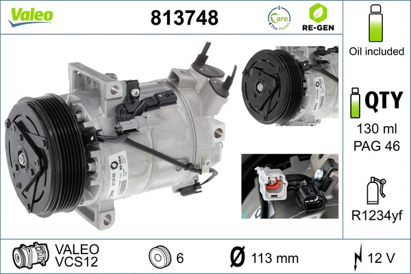 Compressor, air conditioning VALEO RE-GEN REMANUFACTURED 813748