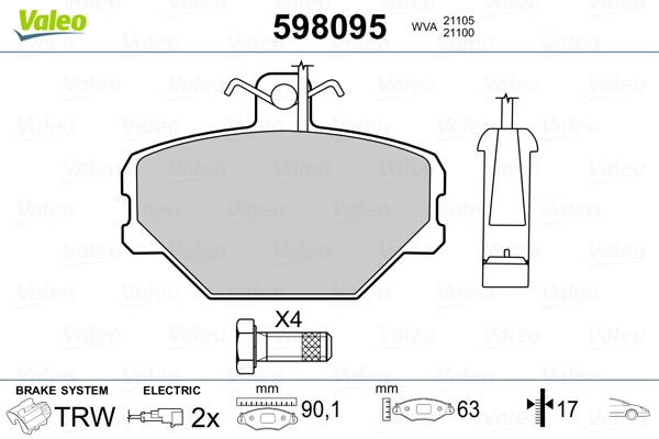 VALEO 598095 Brake Pad Set, disc brake