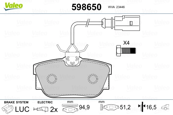 VALEO 598650 Brake Pad Set, disc brake