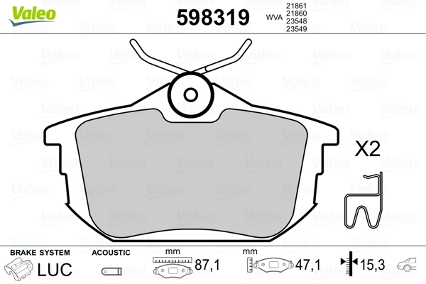 VALEO 598319 Brake Pad Set, disc brake