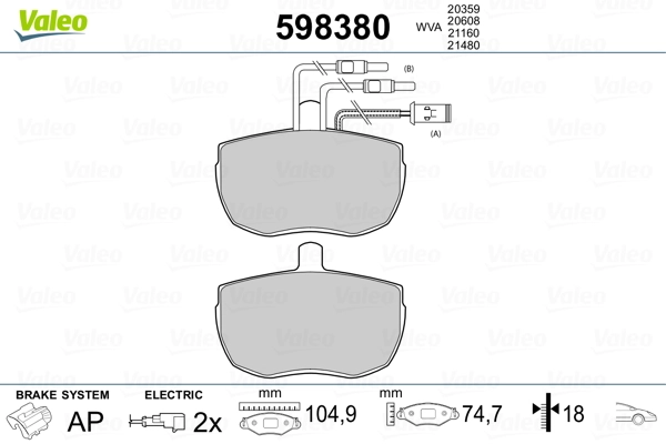 VALEO 598380 Brake Pad Set, disc brake