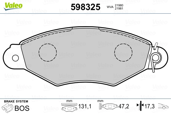 VALEO 598325 Brake Pad Set, disc brake