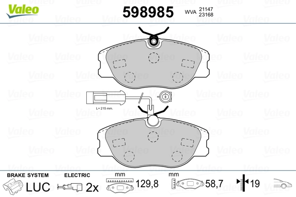 VALEO 598985 Brake Pad Set, disc brake