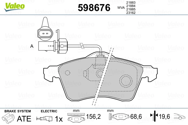 VALEO 598676 Brake Pad Set, disc brake