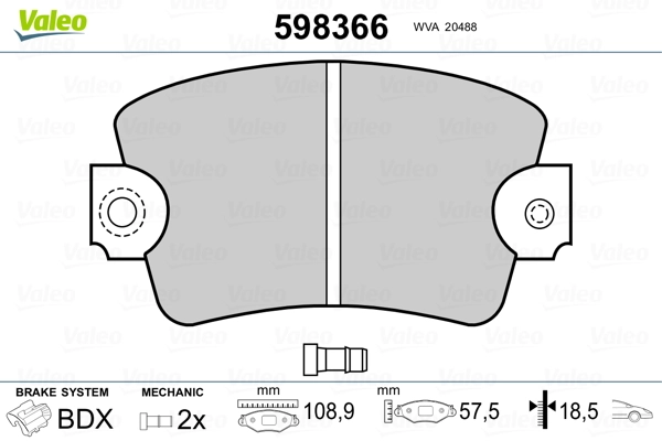 VALEO 598366 Brake Pad Set, disc brake