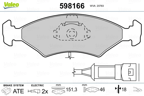 VALEO 598166 Brake Pad Set, disc brake