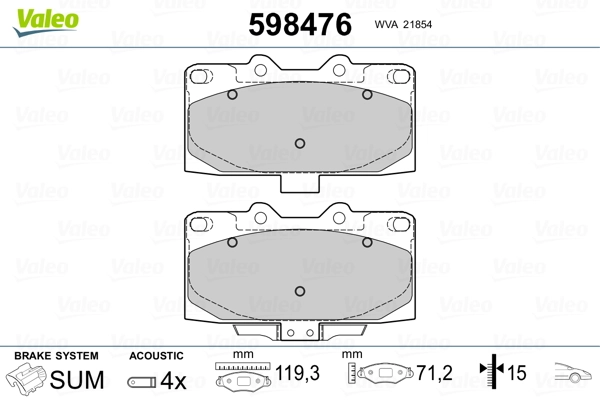 VALEO 598476 Brake Pad Set, disc brake