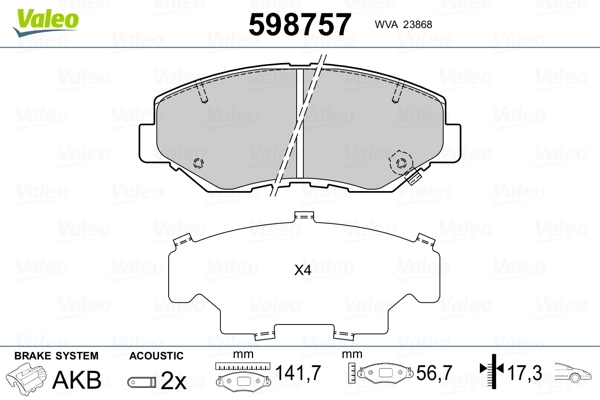 VALEO 598757 Brake Pad Set, disc brake