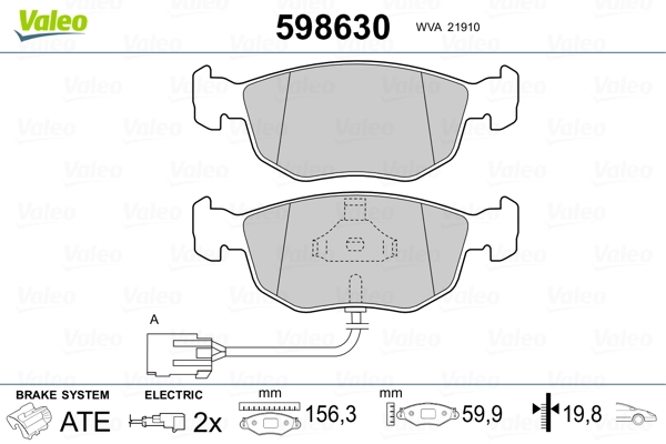 VALEO 598630 Brake Pad Set, disc brake
