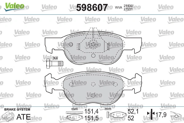 VALEO 598607 Brake Pad Set, disc brake