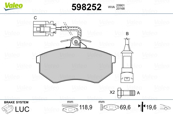 VALEO 598252 Brake Pad Set, disc brake