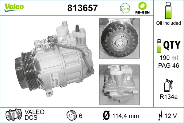 Compressor, air conditioning VALEO RE-GEN REMANUFACTURED 813657