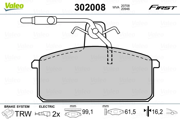 VALEO 302008 Brake Pad Set, disc brake
