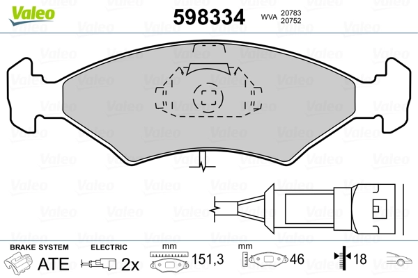 VALEO 598334 Brake Pad Set, disc brake