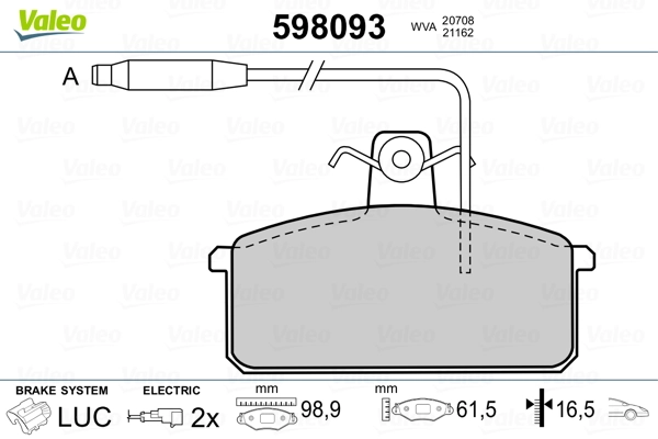 VALEO 598093 Brake Pad Set, disc brake
