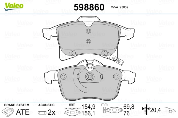 VALEO 598860 Brake Pad Set, disc brake