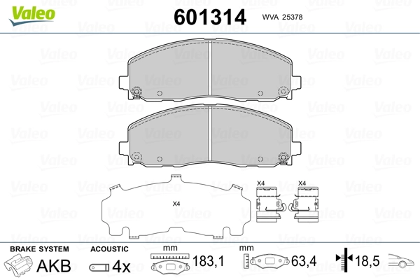VALEO 601314 Brake Pad Set, disc brake
