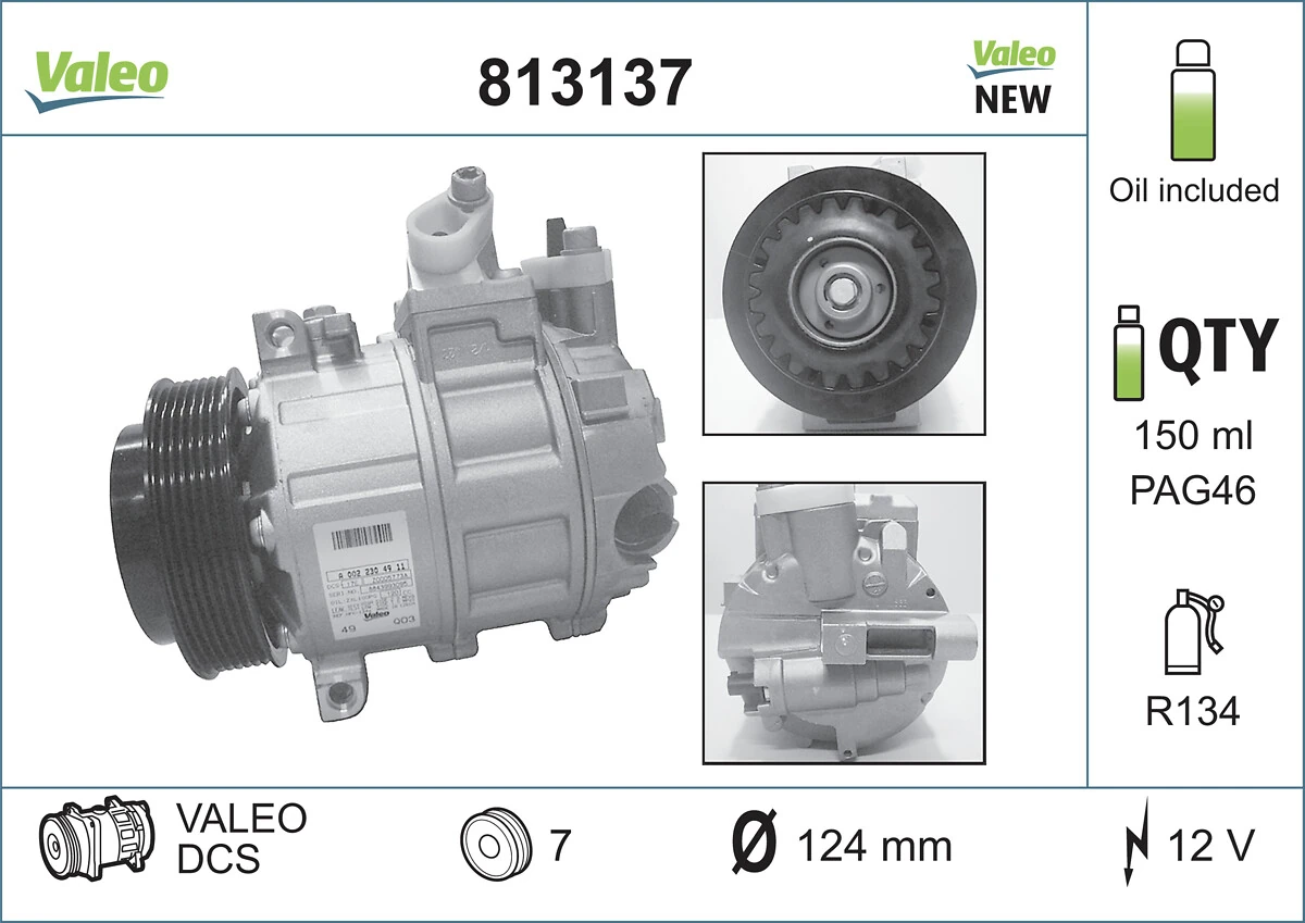 Compressor, air conditioning VALEO ORIGINS NEW OE TECHNOLOGY 813137