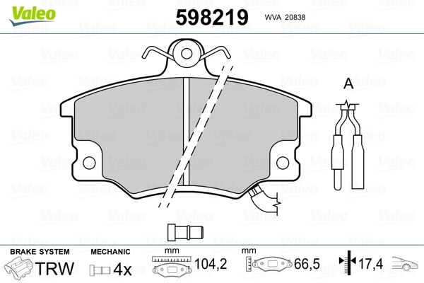 VALEO 598219 Brake Pad Set, disc brake