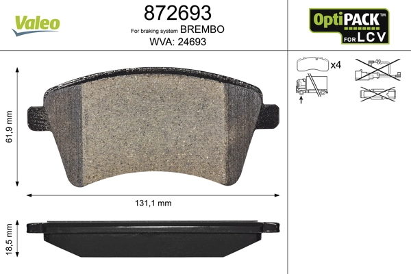 Brake Pad Set, disc brake OPTIPACK for LCV 872693