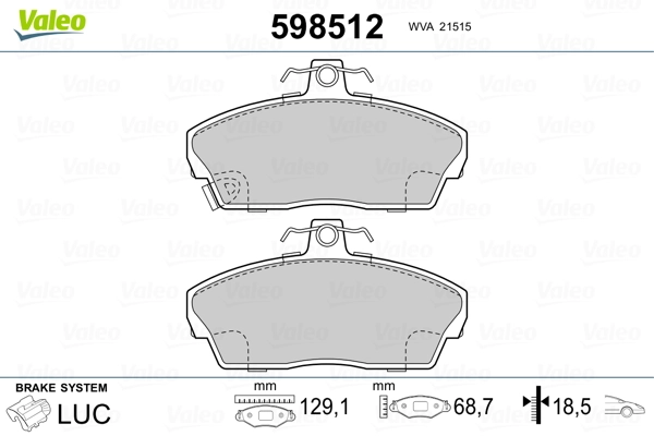 VALEO 598512 Brake Pad Set, disc brake