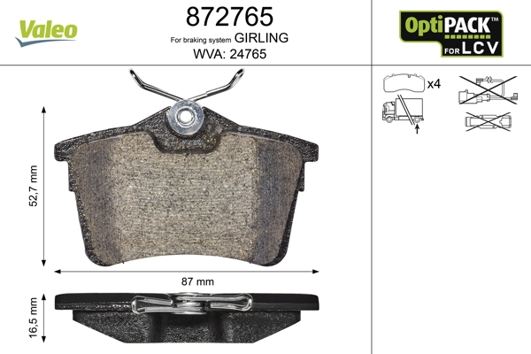 Brake Pad Set, disc brake OPTIPACK for LCV 872765