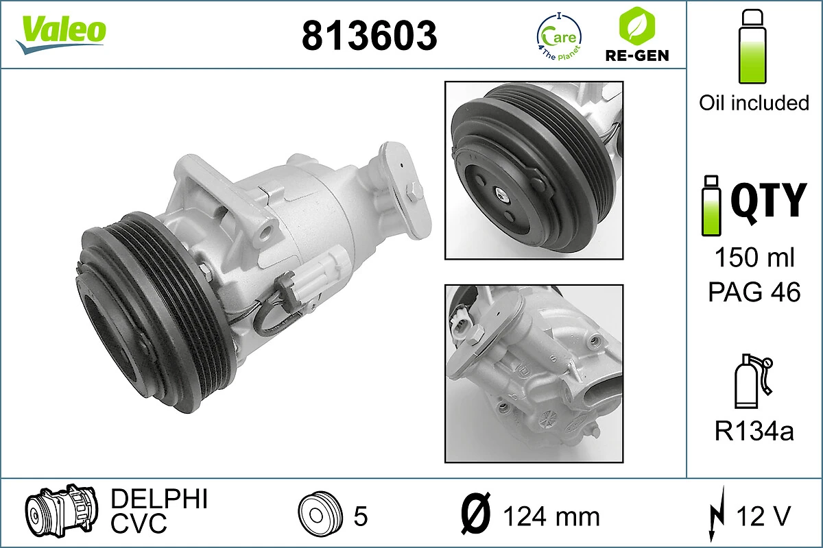 الضاغط، نظام مكيف الهواء VALEO RE-GEN REMANUFACTURED 813603