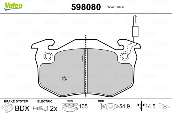 VALEO 598080 Brake Pad Set, disc brake