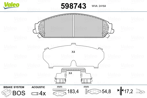 VALEO 598743 Brake Pad Set, disc brake