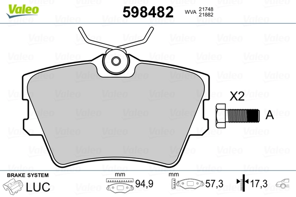 VALEO 598482 Brake Pad Set, disc brake