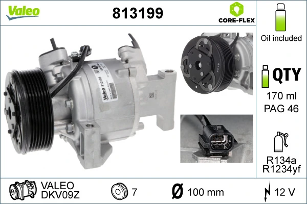 Compressor, air conditioning VALEO ORIGINS NEW OE TECHNOLOGY 813199