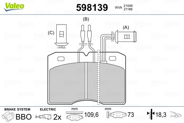 VALEO 598139 Brake Pad Set, disc brake
