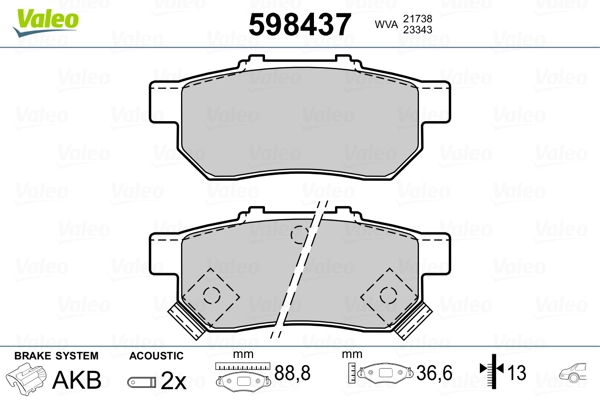 VALEO 598437 Brake Pad Set, disc brake