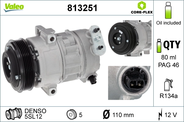 Compressor, air conditioning VALEO CORE-FLEX 813251