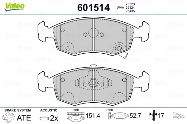 VALEO 601514 Brake Pad Set, disc brake