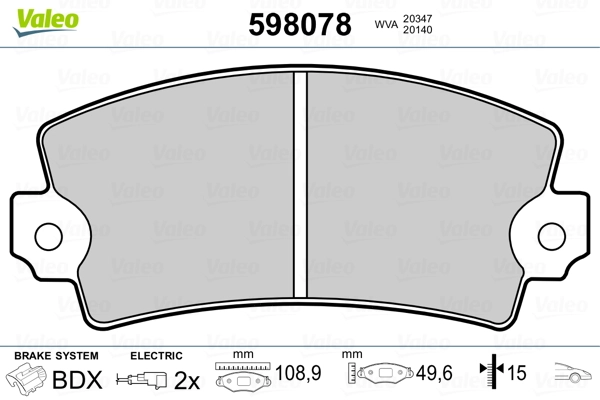 VALEO 598078 Brake Pad Set, disc brake