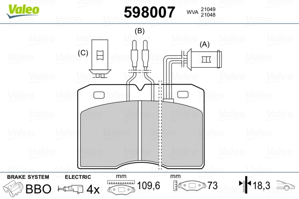 VALEO 598007 Brake Pad Set, disc brake