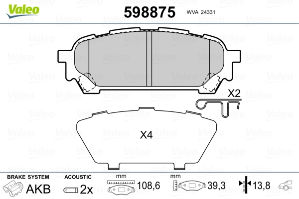 VALEO 598875 Brake Pad Set, disc brake