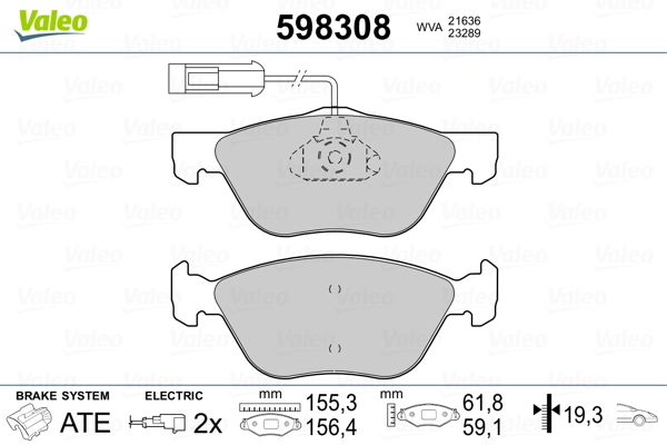 VALEO 598308 Brake Pad Set, disc brake