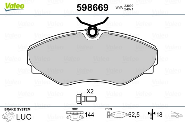 VALEO 598669 Brake Pad Set, disc brake